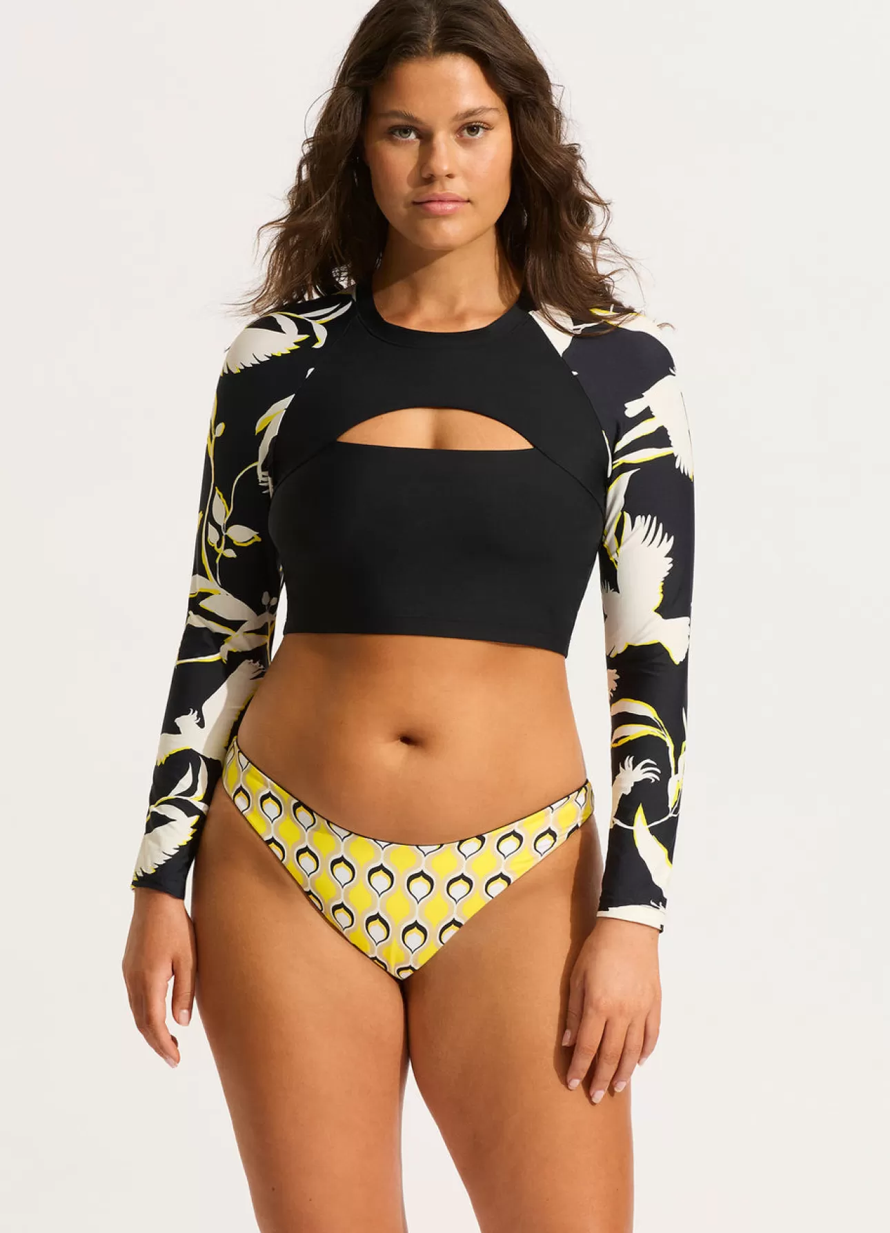 Seafolly Birds Of Paradise Cropped Long Sleeve Rashvest -