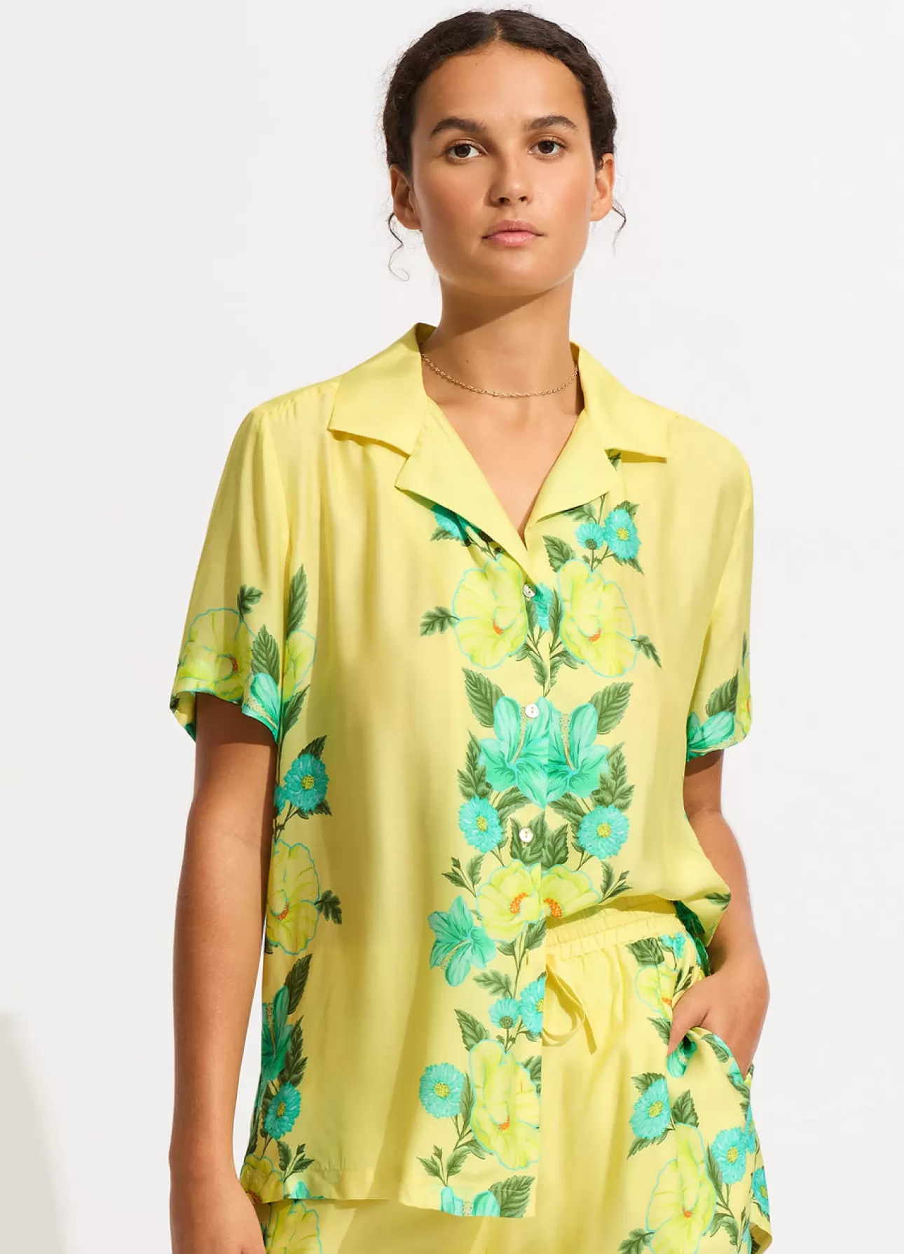 Seafolly Garden Party Short Sleeve Shirt - Lime Light