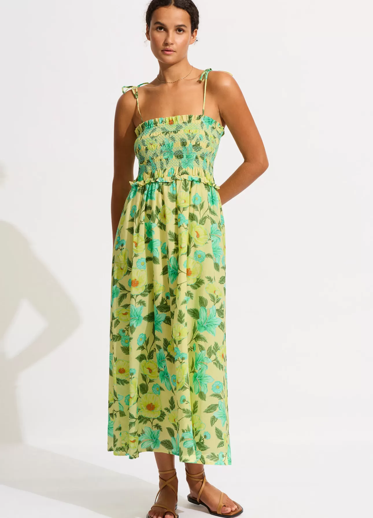 Seafolly Garden Party Smocking Midi Dress - Lime Light