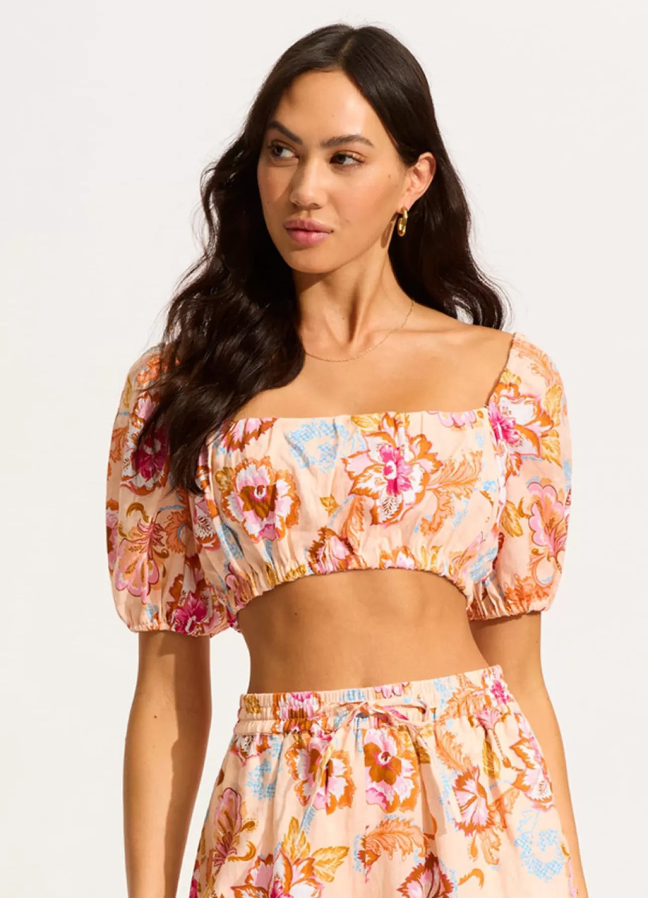 Seafolly Spring Festival Puff Sleeve Crop Top - Nectar